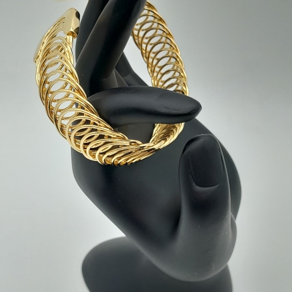 MODA AL MASSIMO 18K YELLOW GOLD OVER BRONZE CURB BANGLE BRACELET, SIZE 8. - Picture 1 of 5